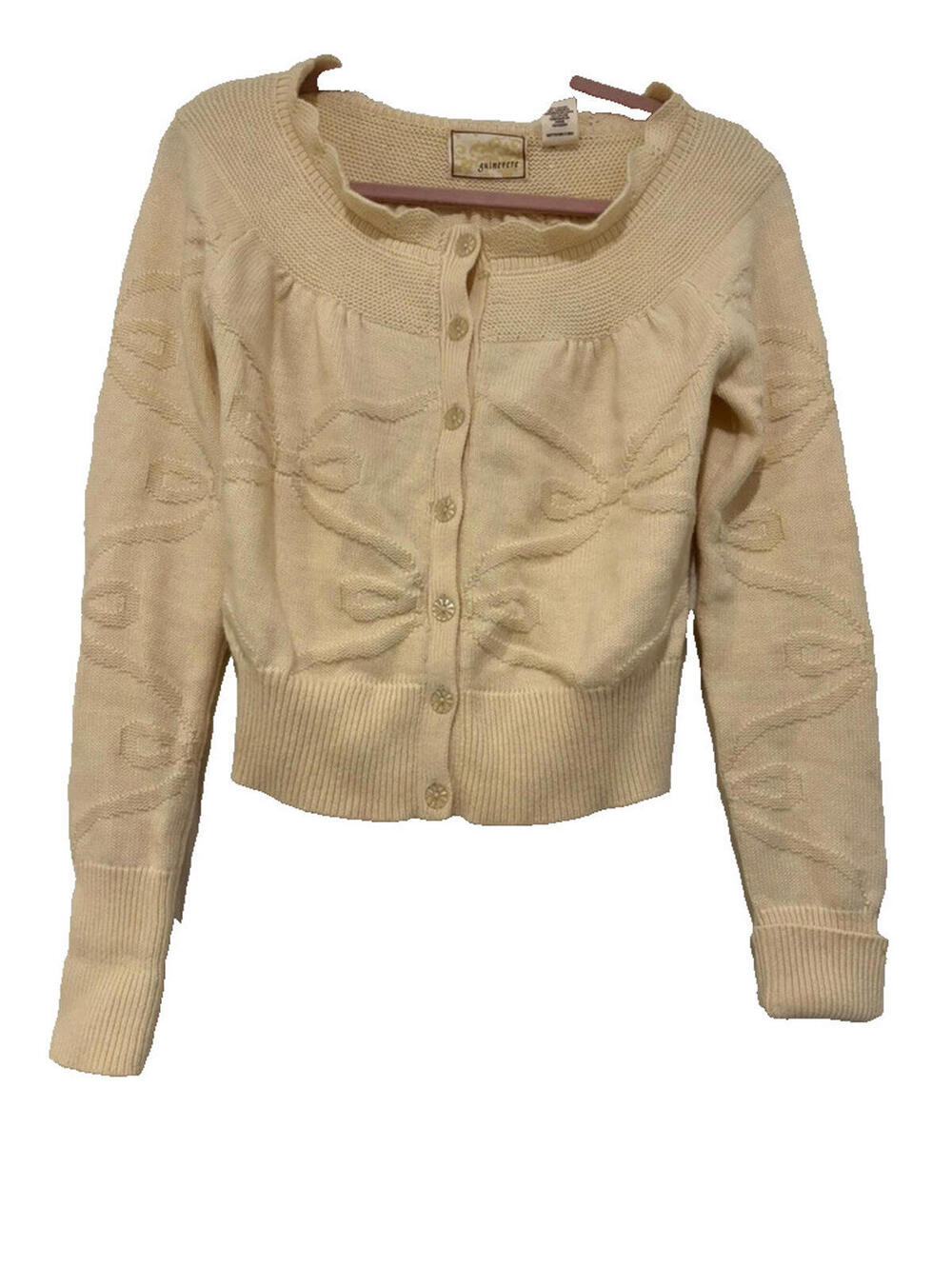 Anthropologie Guinevere sz M‎ cream cotton/angora button  cardigan sweater #3328